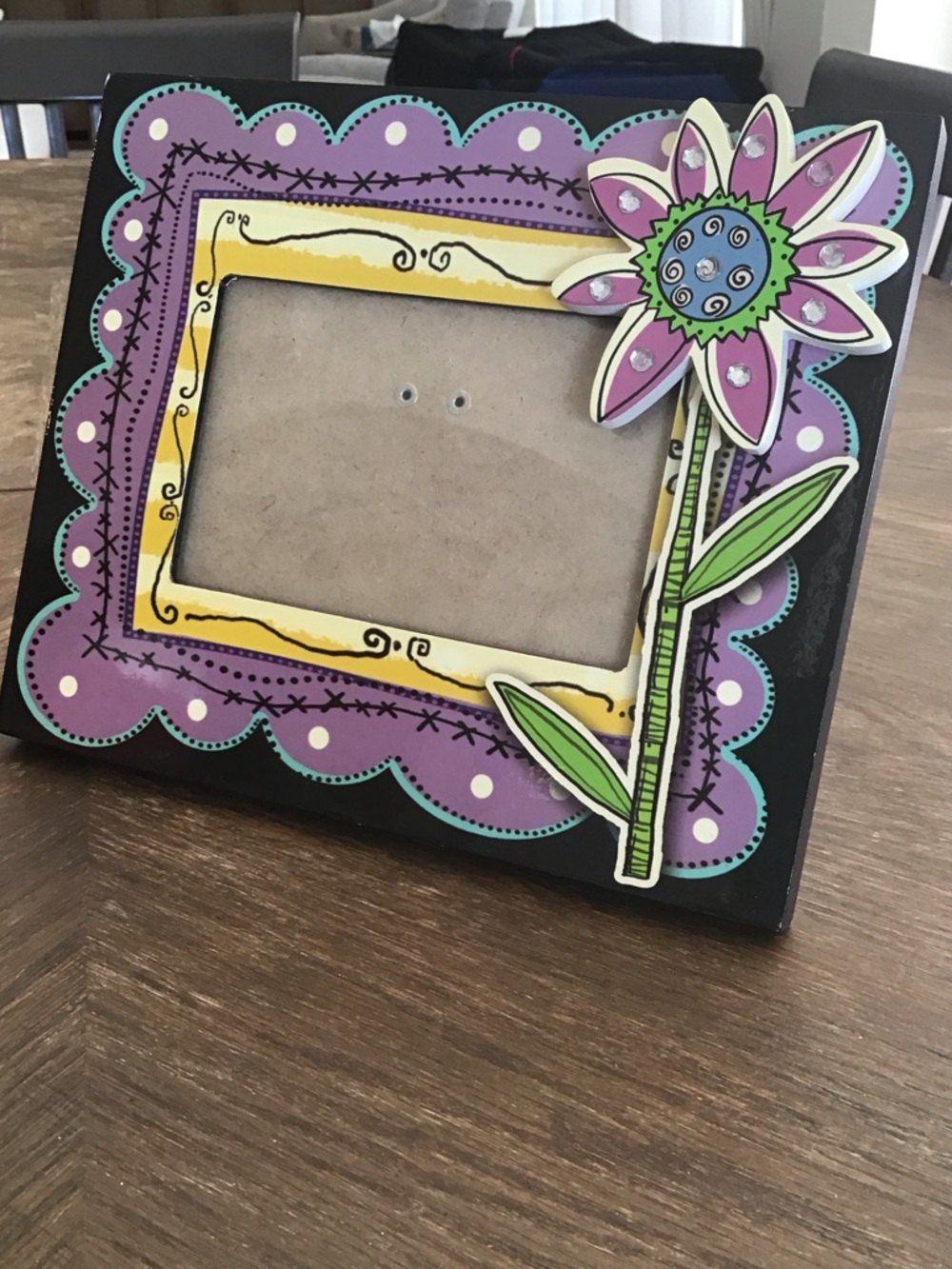 Colorful, whimsical wooden picture frame